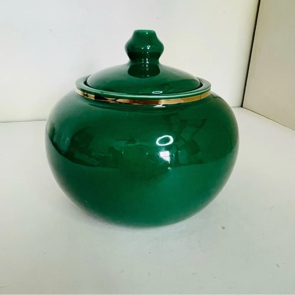 Vintage Royal Haeger Canton Green Jar with Gold Lining